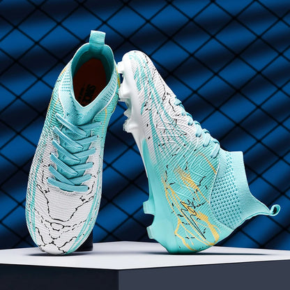 Nouvelles chaussures de football pour hommes, très vendues, chaussures de football à tige haute, crampons de futsal pour terrain en herbe, baskets d'intérieur de haute qualité, antidérapantes pour l'extérieur.