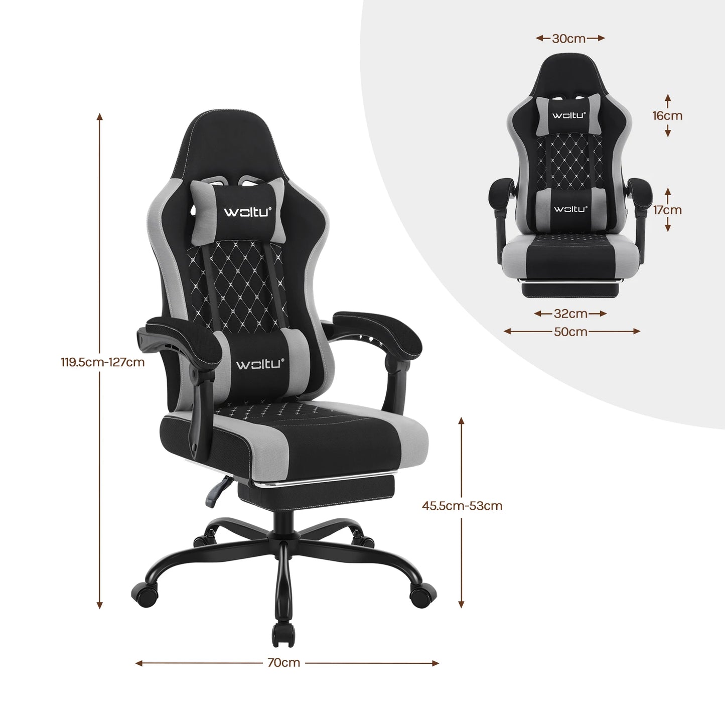 WOLTU sukamoji kompiuterio kėdė su masažo funkcija, ergonominė biuro kėdė su pagalvėle ir pakoju, reguliuojamo aukščio gaming kėdė