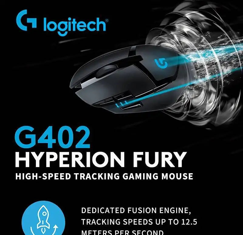 „Logitech G402“ žaidimų pelė su „Fusion Engine“ technologija, 4 DPI nustatymais, 32 bitų procesoriumi ir neslystančia danga profesionaliam konkurenciniam žaidimui