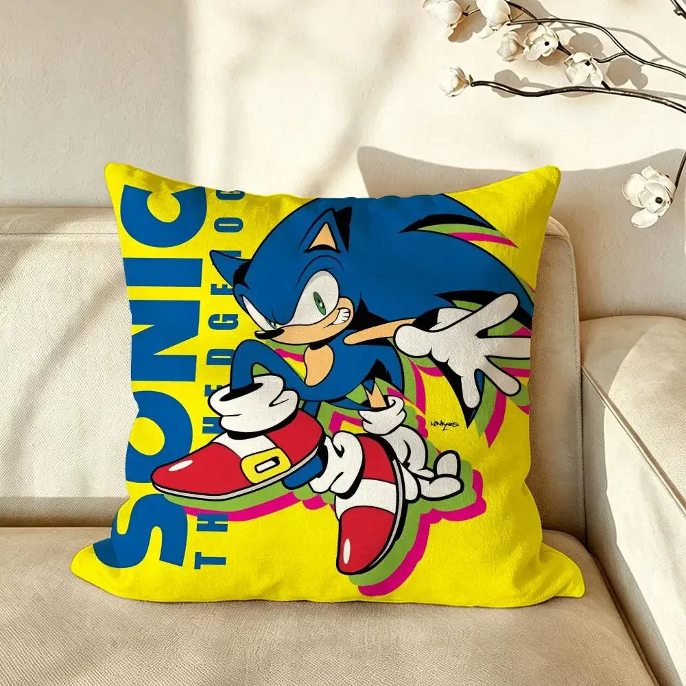 Character S-Sonic the H-Hedgehog Cushion Cover Pillow Case Anti-dustmite Pillowcase Silky Short Plush Sofa Cushion Cover hot
