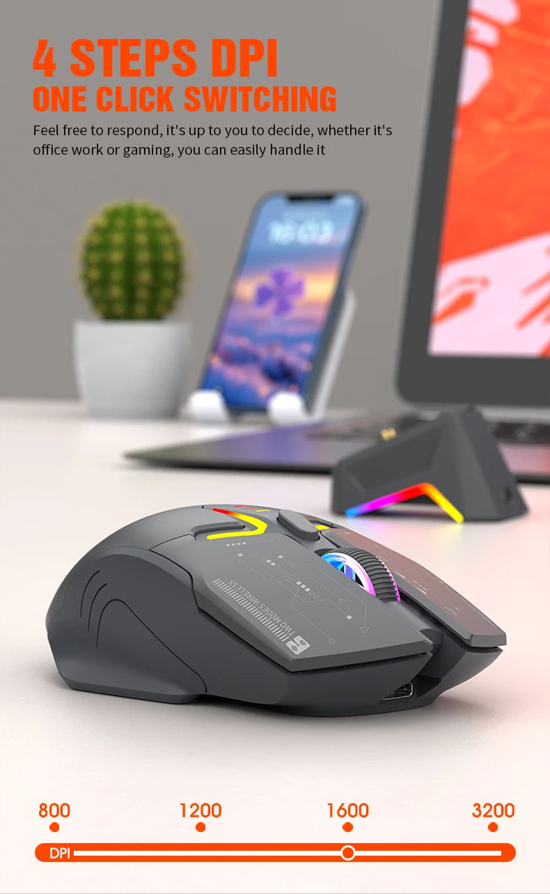 XUNSVFOX H2 trådløs Bluetooth-mus med dual-mode, RGB-lyseffekt, til laptop, gaming og kontor, med magnetisk opladning