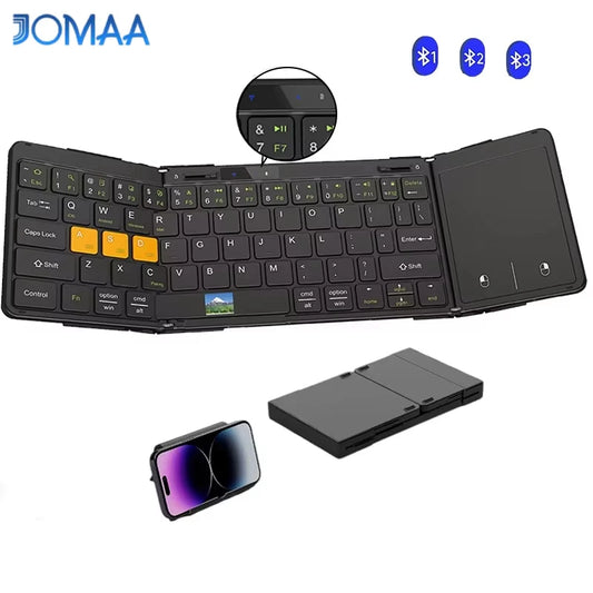 Folding Travel Keyboard with Touchpad & Display, Foldable Bluetooth Keyboard for Windows iOS Android, Multi Device Keyboard