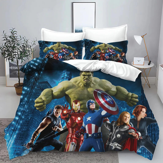 „The Avengers“ herojų antklodės užvalkalo ir pagalvės užvalkalo patalynės komplektas suaugusiesiems, berniukams ir mergaitėms, vaikų miegamojo dekoracija, viengulio, dvigulio ir didelio dydžio