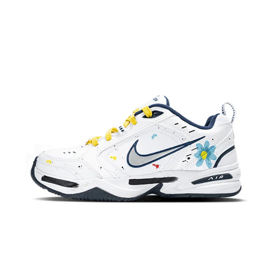 Po meri izdelani športni copati Nike Air Monarch 4 Crushed Ice Blue Floral Ink Splatter – moški nizki tekaški copati