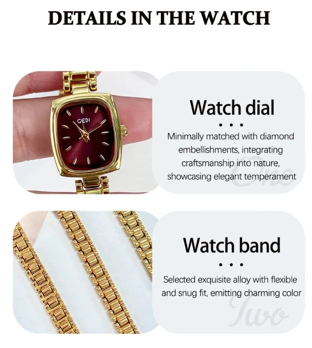 New Gold Watch Women Light Luxury Brand Waterproof Simple Retro Steel Strip Female Student Temperament Fashion Quartz Wristwatch