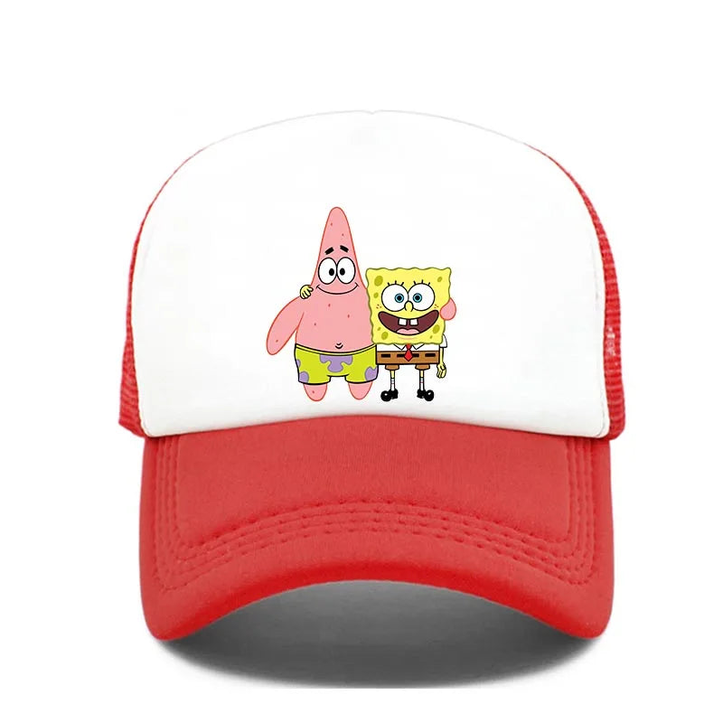 Fashion Cute SpongeBobs Print Baseball Cap Cartoon Men Women Summer Sun Mesh Hat Anime Adjustbale Sunshade Golf Cap Trucker Hat