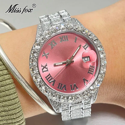 Luxury Jewelry Watch For Women Hip Hop Brand MISSFOX Fashion Waterproof Iced Diamond Quartz WristWatch Ladies Gift Hot Sale