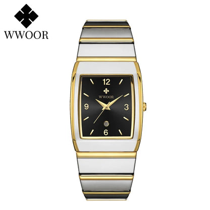 Relogio Masculino WWOOR New Man's Square Watch For Men with Automatic Date Luxury Stainless Steel Gold Mens Quartz Wrist Watches