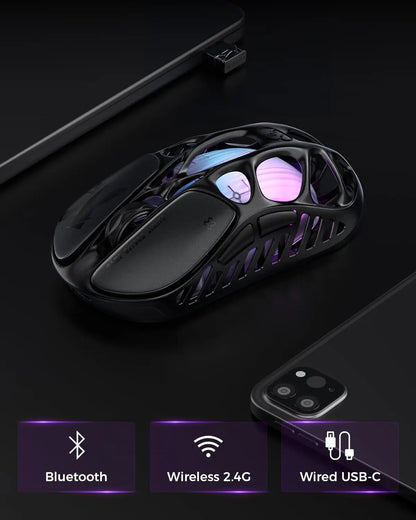 Mysz gamingowa bezprzewodowa GravaStar Mercury X – sensor PAW 3950 32,000 DPI, częstotliwość odpytywania 1000Hz, tylko 49g, pusta konstrukcja F ze stopu magnezu