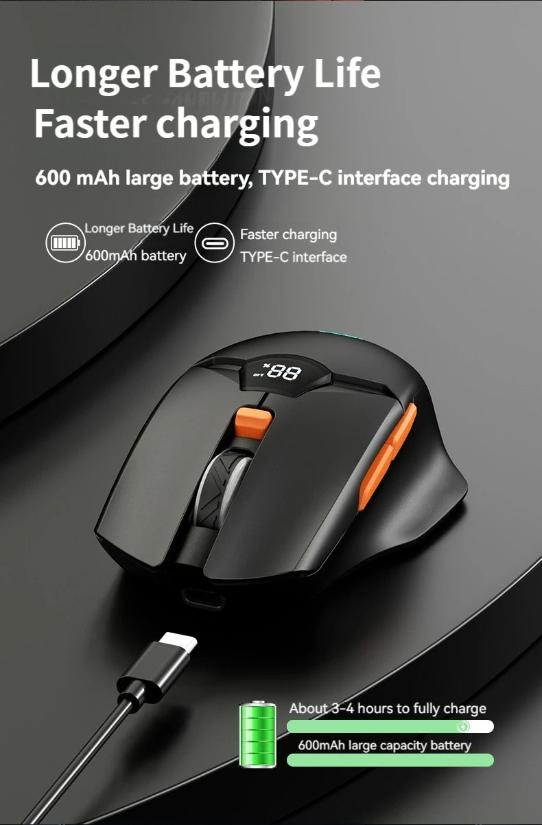 2.4G Bluetooth draadloze muis met schermweergave, 600mAh batterij met grote capaciteit en licht klinkende knoppen voor gaming en kantoor
