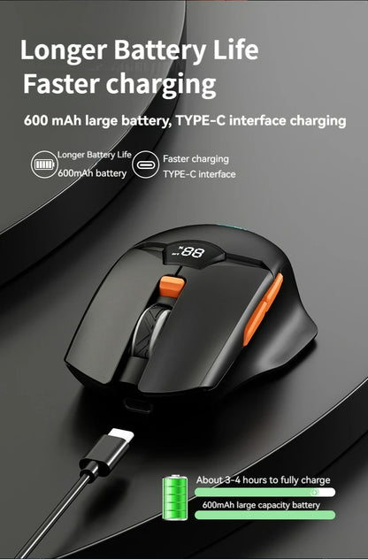 2.4G Bluetooth draadloze muis met schermweergave, 600mAh batterij met grote capaciteit en licht klinkende knoppen voor gaming en kantoor