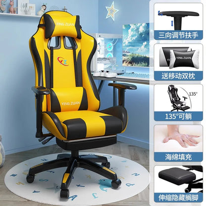 Scaun de gaming, scaun pentru computer, șezut confortabil rabatabil, pentru jocuri și live streaming, dormitor, studenți, acasă, ergonomie pentru stat prelungit pe scaun