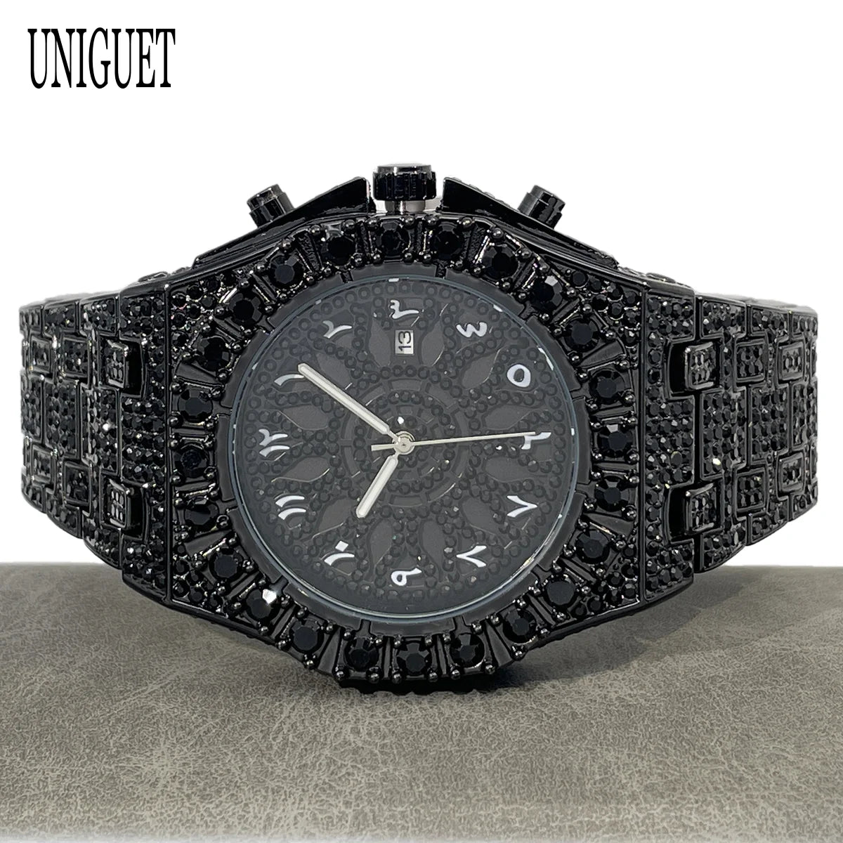 UNIGUET Hip Hop Wristwatch For Men Luxury lce Out Full Diamond Watches Fashion Green Watch Waterproof Clock Man 2026 Hot Sale