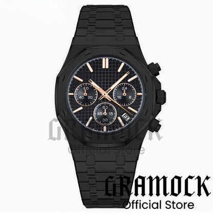 Gramock VK63 Fashionable Men's Quartz Chronograph Luxury Sapphire Stainless Steel Rose Gold Index Dial Waterproof 5Bar Luminous