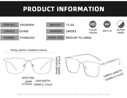 Luxury Stainless Photochromic Men Sunglasses High Quality Metal Square Polarized Change Color Sun Glasses Fashion Driving Shades