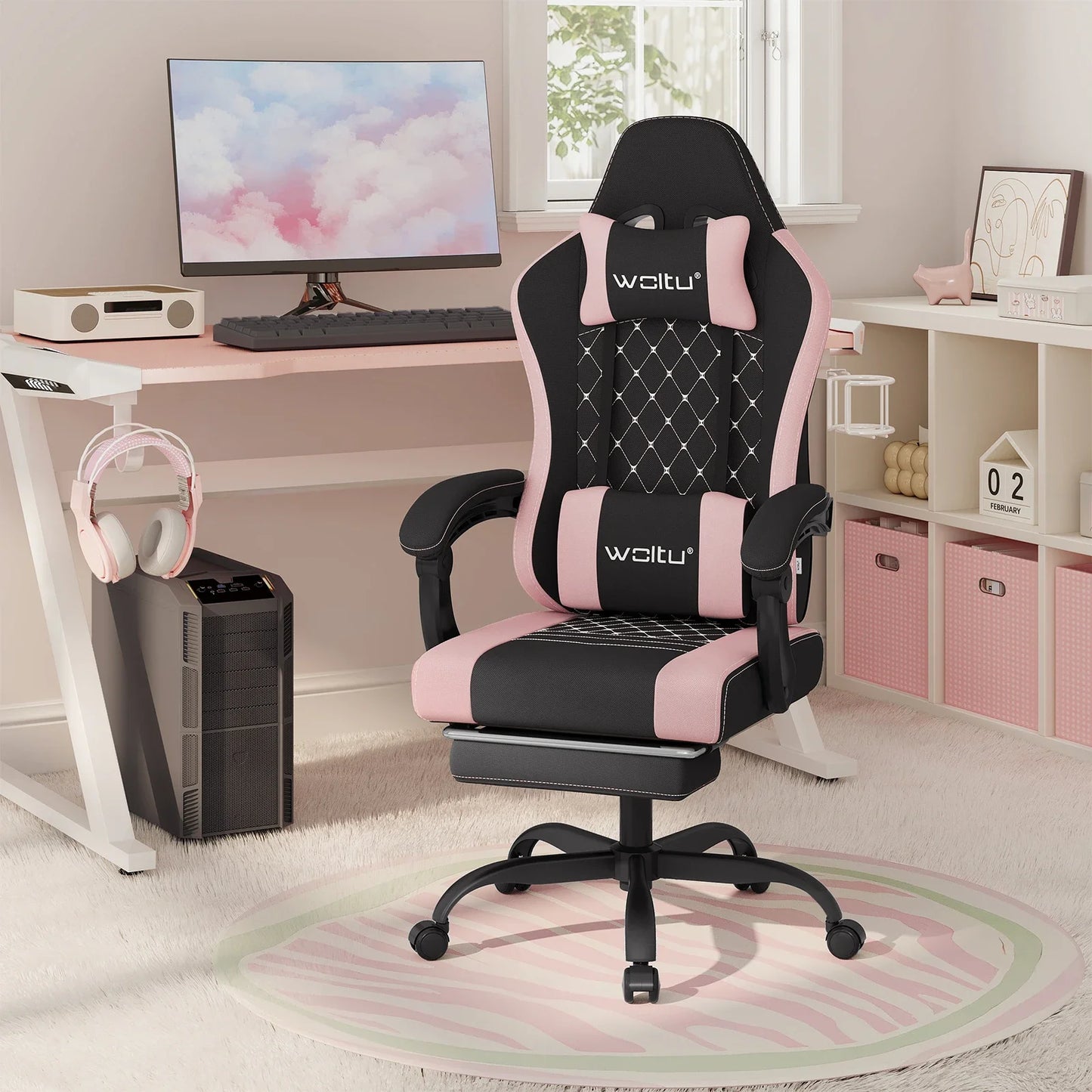 WOLTU sukamoji kompiuterio kėdė su masažo funkcija, ergonominė biuro kėdė su pagalvėle ir pakoju, reguliuojamo aukščio gaming kėdė