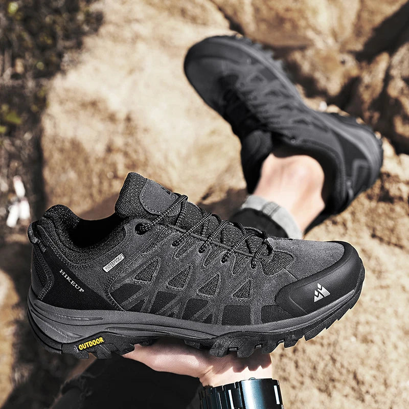 HIKEUP New Arrival Mens Hiking Shoes Breathable Lace Up Trekking Male Cushioning Outdoor Climbing Tourism Sneakers for Men
