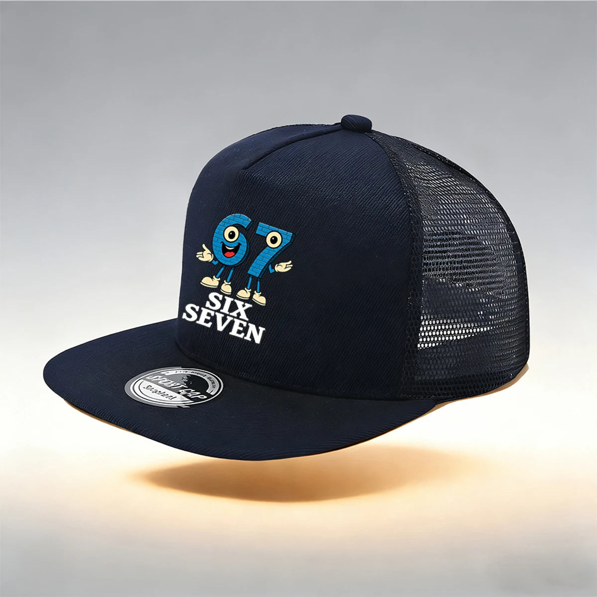 1/2PC Flat Brim Mesh Trucker Hat, Breathable, Cartoon 67 SIX SEVEN Anthropomorphic Print, Retro Streetwear for Men Women