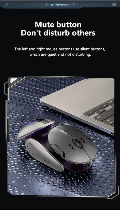 Inphic X2 trostruki način rada metalni Bluetooth bežični miš, tihi, punjivi, s e-sport pozadinskim osvjetljenjem, gaming dodatak za PC i prijenosna računala, poklon