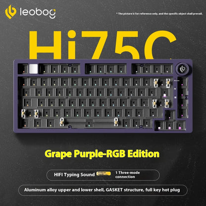 Kit de Teclado Mecânico LEOBOG Hi75C 3 Modos/Com Fio Hot-Swap com Botão Rotativo RGB, Liga de Alumínio, Montagem Gasket, Kit de Teclado Hi75C Personalizado para PC, Presente