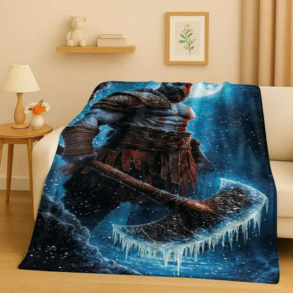 Kratos God of War Game Cartoon Gamer Flannel Blanket,Ultra Soft Warm Plush Throw for Home Bedroom Bed Sofa Cover Picnic Kids