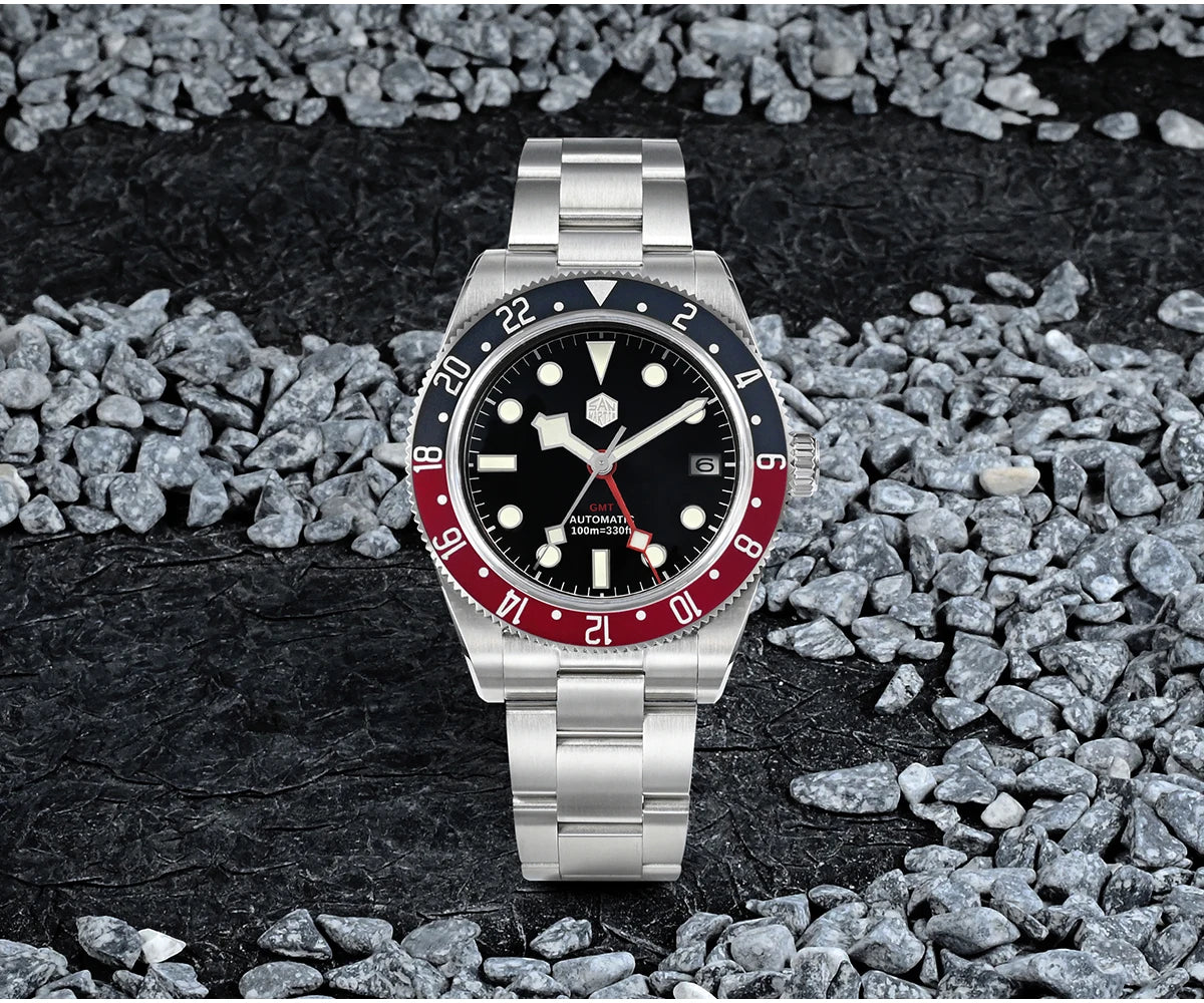 San Martin 39mm NH34 GMT Men Luxury Watch Bidirectional Aluminum Bezel Automatic Mechanical Sapphire 100M Waterproof  SN0109