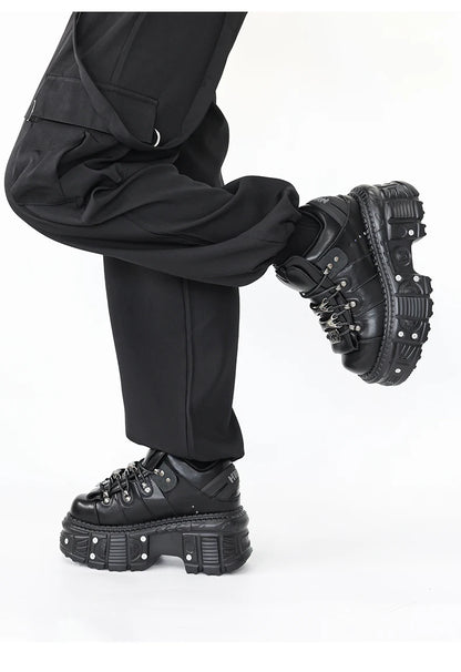 2026 New Punk Style Women Shoes Lace-up Heel Height 6CM Platform Shoes Woman Gothic Ankle Rock Boots Metal Decor Woman Sneakers