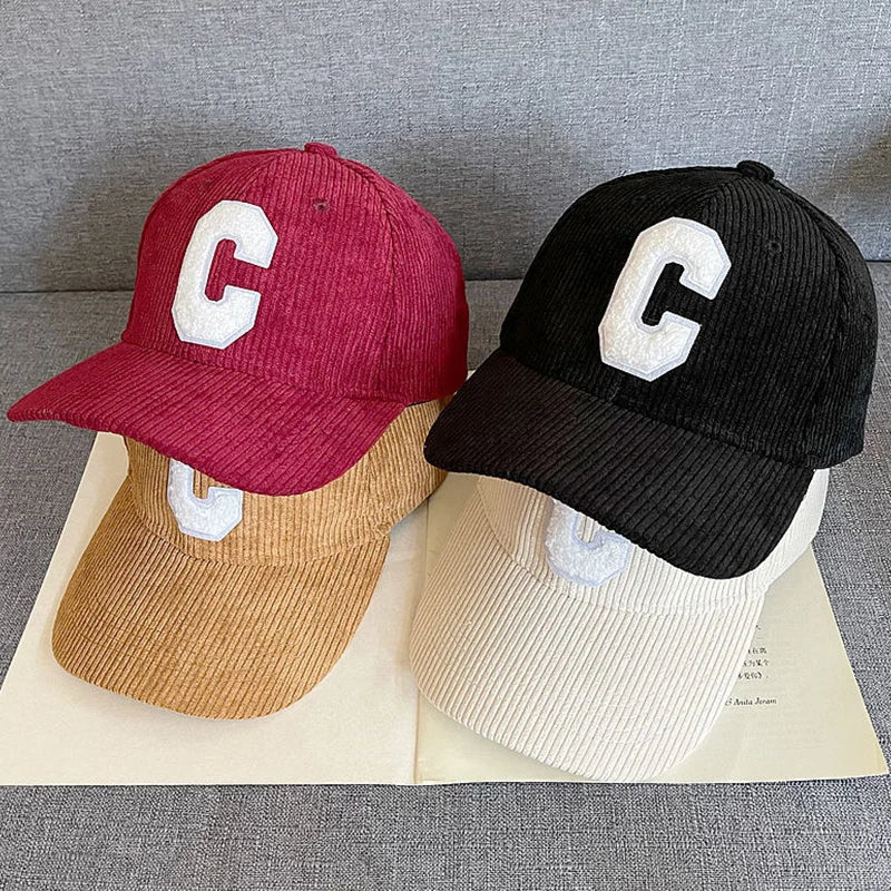 New Corduroy Baseball Cap Ladirs Fashion C Letter Snapback Hat Adjustable Casual Hip Hop Cap Men Outdoor fishing jogging