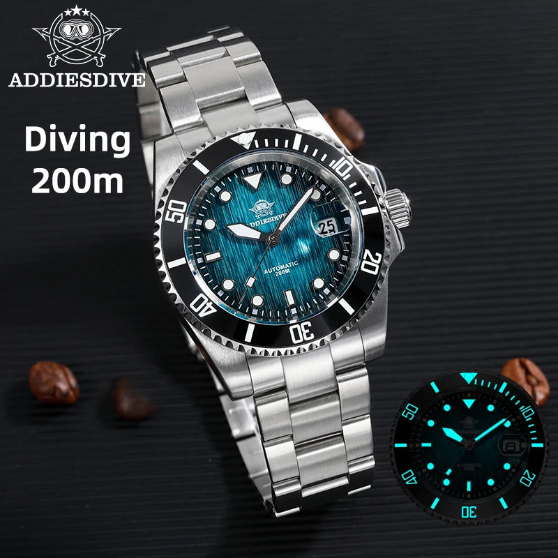ADDIESDIVE Hot selling Men's Automatic Watch Sapphire Glass 200m Waterproof Watch BGW9 Night Light Classic Men's Watch AD2536