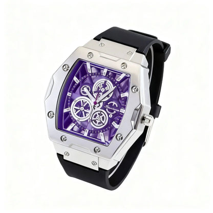 New Fashion Luxury Man Tonneau Hollow Skeleton Faux Mechanical Watch Men Militray Sports Silicone Quartz Watches Reloj Hombre