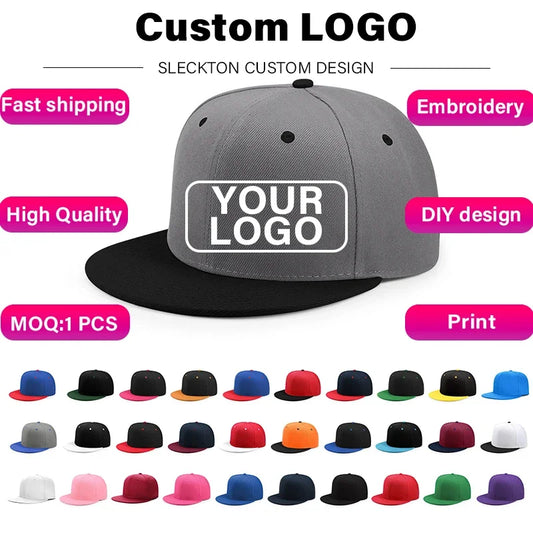 SLECKTON Custom Logo Hats High-quality Hiphop Snapback Caps Letter Embroidery Brand Design Trucker Cap Wholesale Hat Adult