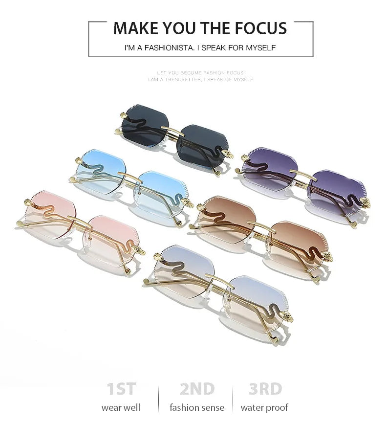Fashion snake-shaped metal decorative sunglasses - unisex irregular frame, UV protection, sunshades