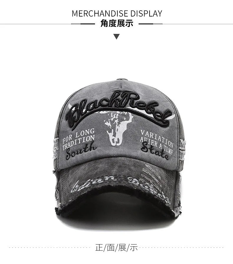 Vintage Embroidery Letter Bull Washed Baseball Cap, Retro Sun Hat for Men Women, Casual Hip Hop Peak Cap