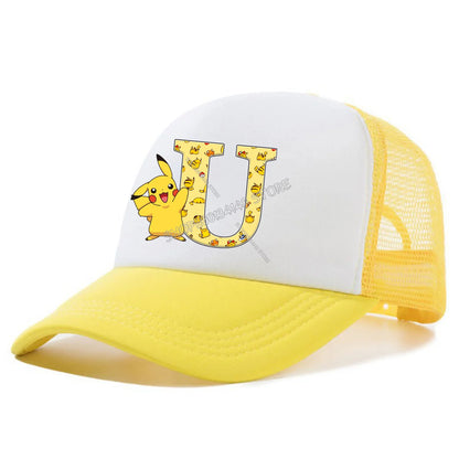 Pokemon Pikachu Peaked Cap Cartoon A-Z Letter Baseball Caps Fashion Summer Breathable Mesh Hat Parent-child Hat Peacoat Kid Gift