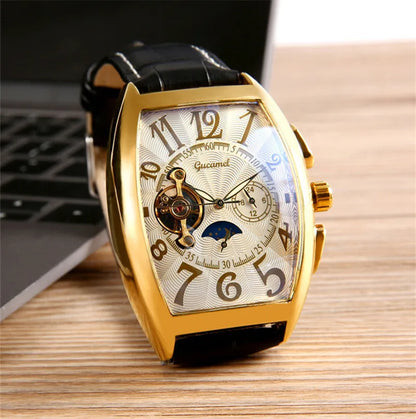 Luxury Hollow Automatic Mechanical Watch Men Tourbillon Clock Fashion Soft Leather Strap Business Watches Male Relogio Masculino