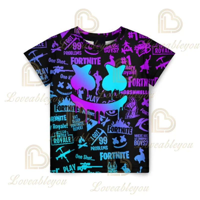 Battle Royale T-paita Fortnite T-paita Victory Cartoon -yläosat nuorille, lasten Hero Game Fortress Night 3D -T-paita pojille ja tytöille