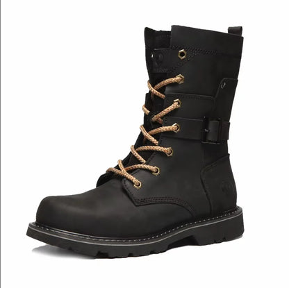 KOWM Cowhide Outdoor Men Hiking Shoes Waterproof Tactical Desert Shoes Hunting Boots Snow Boots Fur Sneakers Women Trekking Shoes