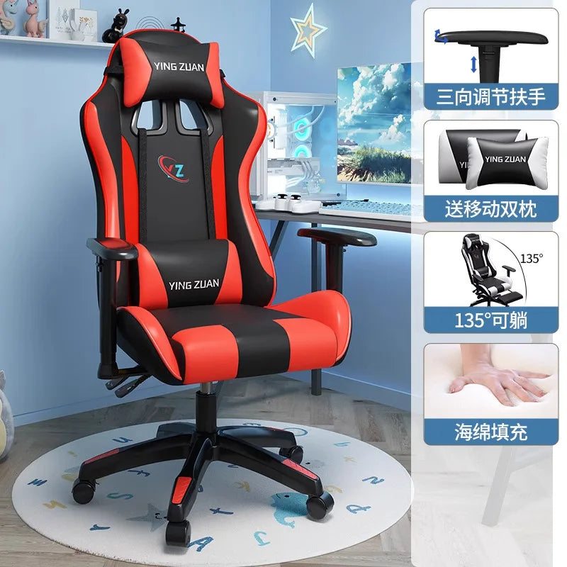 Scaun de gaming, scaun pentru computer, șezut confortabil rabatabil, pentru jocuri și live streaming, dormitor, studenți, acasă, ergonomie pentru stat prelungit pe scaun