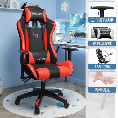 Scaun de gaming, scaun pentru computer, șezut confortabil rabatabil, pentru jocuri și live streaming, dormitor, studenți, acasă, ergonomie pentru stat prelungit pe scaun
