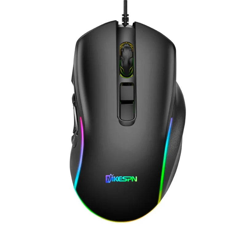 Kancelářská herní myš s kabelem 7200DPI, RGB podsvícení, 6 nastavitelných úrovní DPI, 10 programovatelných tlačítek, tlačítko návratu na plochu