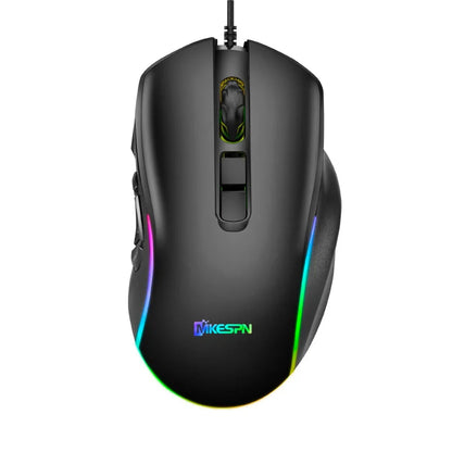 Kancelářská herní myš s kabelem 7200DPI, RGB podsvícení, 6 nastavitelných úrovní DPI, 10 programovatelných tlačítek, tlačítko návratu na plochu