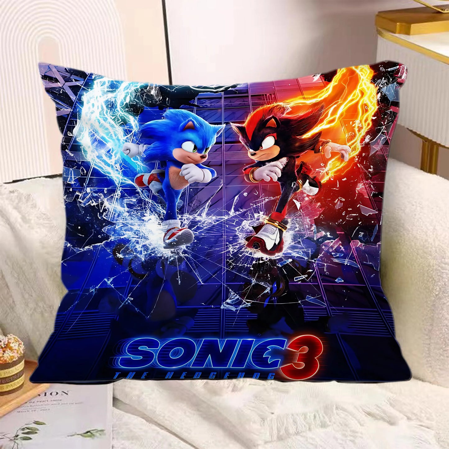 Cartoon Pillow Covers Cartoon Sofa Decorative Home Double-sided Printing Short Plush Cute Cushion S-Sonic The H-Hedgehog Cover