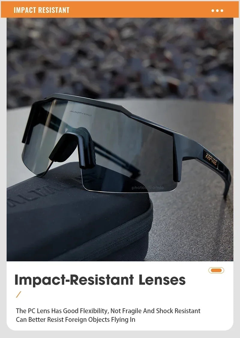 Kapvoe Photochromic Cycling Sunglasses Men Glasses Fashion Mountain Bicycle Outdoor Road Riding Goggles Eyewear Sports MTB Bike