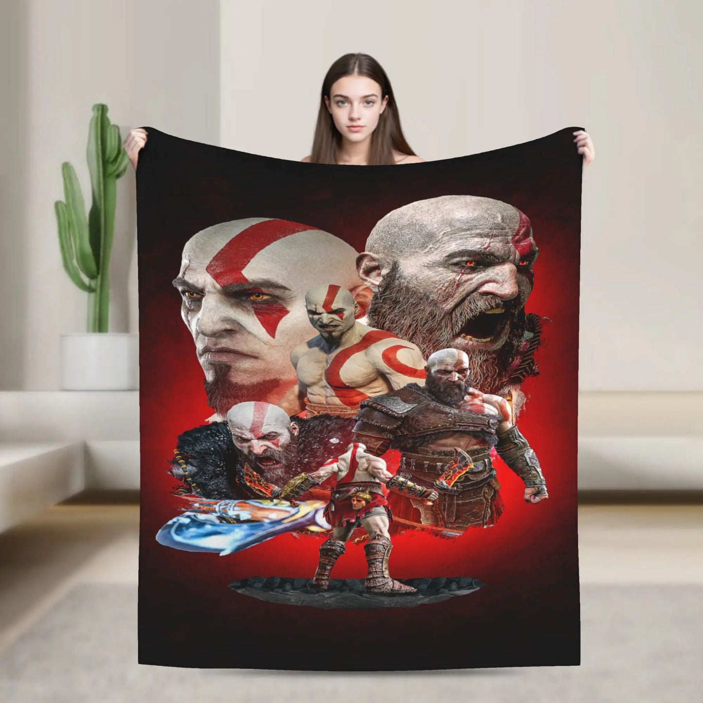 God of War Game Gamers Kratos Blanket  Soft Warm Funny Plush Throw Blanket For Home Decor Travel Flannel Bedspread Bed Cover