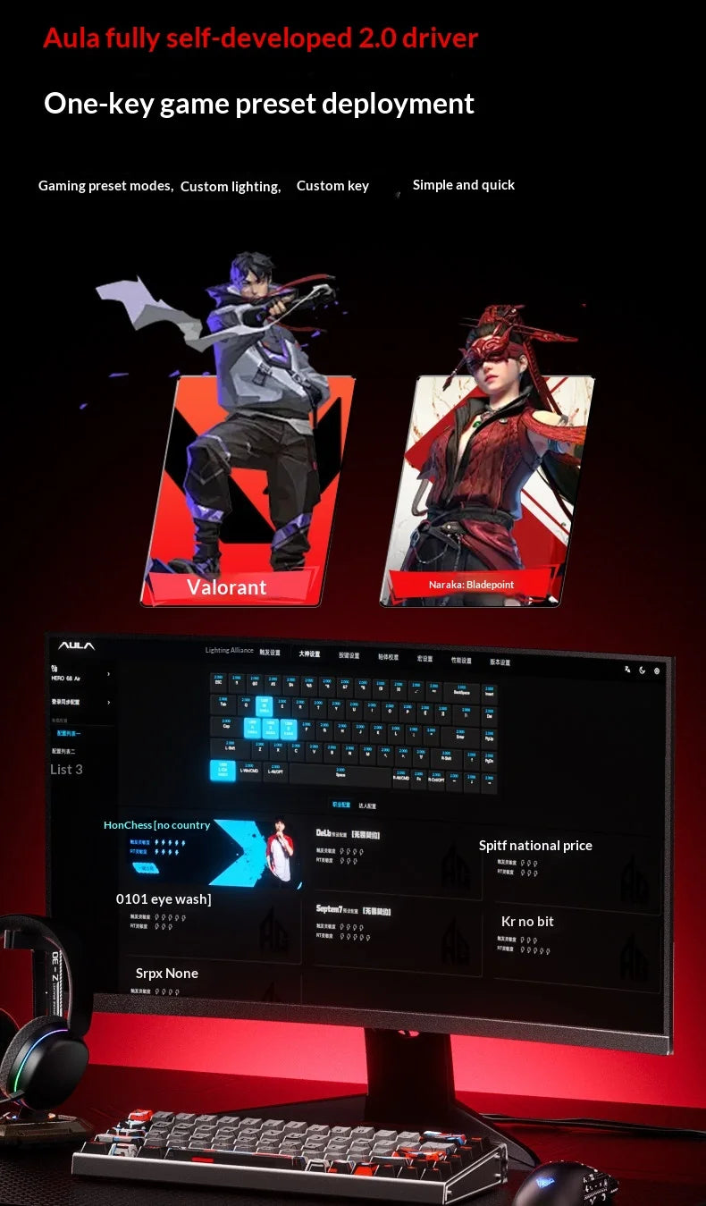 New AULA HERO68 Air 3-mode Magnetic Switch Gaming Mechanical Keyboard E-sport Custom Wired Keyboard Ergonomics Accessories