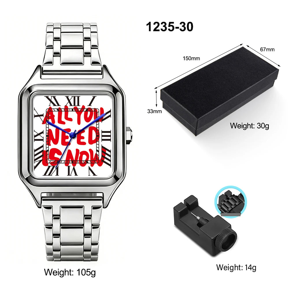 FUCK9.5 Stainless Steel Alloy Square Dial Simple Elegant Ins Style Light Luxury High-end Unisex Square Waterproof Quartz Watch