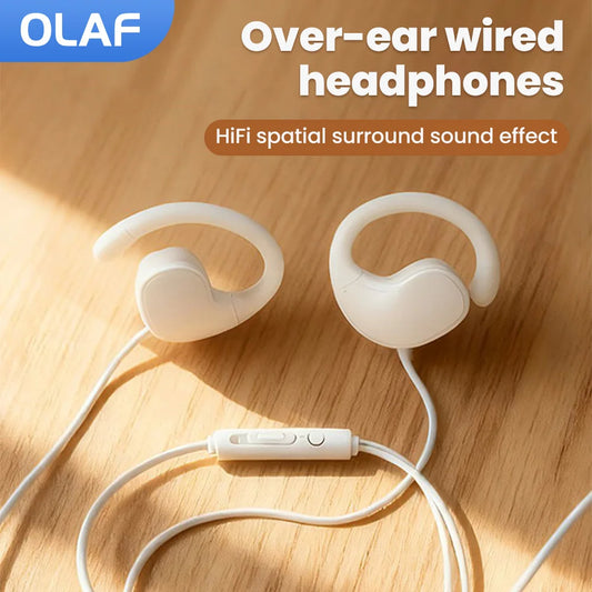 Écouteurs filaires supra-auriculaires 3,5 mm/Type C, écouteurs filaires à clipser, son surround Hi-Fi, basses puissantes, écouteurs sportifs pour jeux avec micro