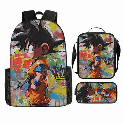 Dragon Ball 3Pcs/Set Backpacks Goku Vegeta Cartoon Print Lunch Bag Pencil Bags Student Casual School Bags Return To School Gift