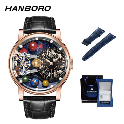 HANBORO Celestial Series 12 Constellation Men's Fully Automatic Mechanical Watch with Starry Sky Night Light Trend Watch