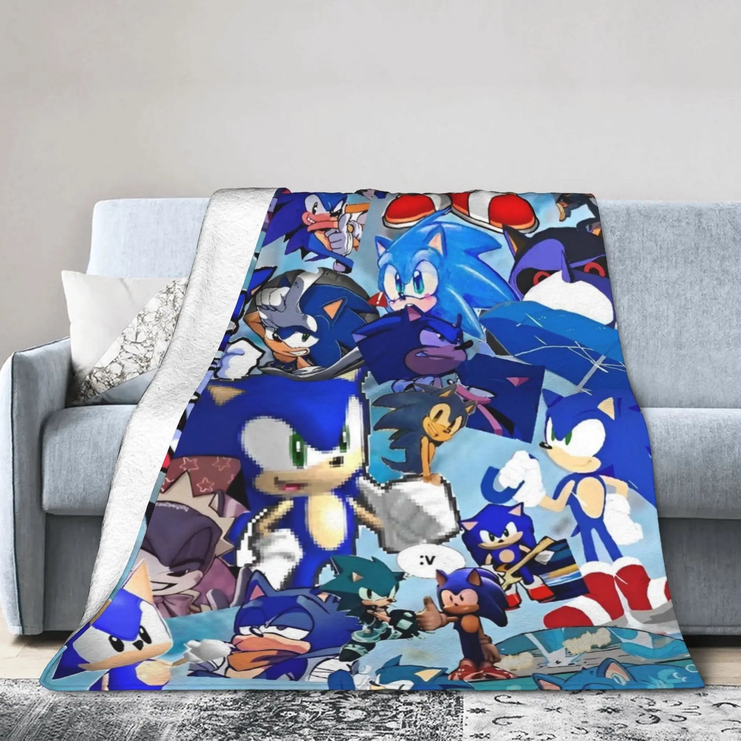 Shadow Game Blanket Soniced Cartoon Flannel Throw Blankets Summer Air Conditioning Decoration Lightweight Bedspreads
